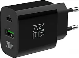 Сетевое зарядное устройство с быстрой зарядкой MAKE 20w PD USB-C/USB-A ports charger Black (MCW-2021BK) - фото Сетевое зарядное устройство с быстрой зарядкой MAKE 20w PD USB-C/USB-A ports charger Black (MCW-2021BK)