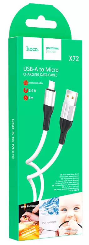 Кабель USB Hoco X72 Creator micro USB Silicone Charging Data Cable White - фото 4