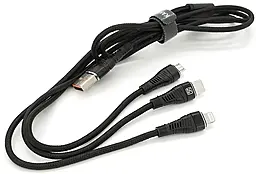 Универсальный кабель iKaku KSC-296 3-in-1 USB-A to Type-C/Lightning/micro USB 12w 2.4a 1м сable Black - фото Универсальный кабель iKaku KSC-296 3-in-1 USB-A to Type-C/Lightning/micro USB 12w 2.4a 1м сable Black