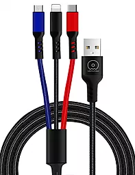 Універсальний кабель WUW X117 3-in-1 USB-A to Type-C/Lightning/micro USB 10w 1м сable Black