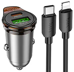 Автомобильное зарядное устройство Hoco NZ16A 43w PD USB-C/USB-A ports car charger + USB-C to Lightning cable gray - фото Автомобильное зарядное устройство Hoco NZ16A 43w PD USB-C/USB-A ports car charger + USB-C to Lightning cable gray