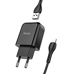 Мережевий зарядний пристрій Hoco N2 Vigour + Lightning Cable Black - мініатюра 2