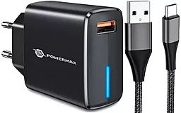 Сетевое зарядное устройство Powermax Eclipse charger 18w QC3.0 USB-A home charger + USB-C cable black - фото Сетевое зарядное устройство Powermax Eclipse charger 18w QC3.0 USB-A home charger + USB-C cable black