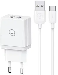 Мережевий зарядний пристрій Usams 2.1a 2xUSB-A ports charger + USB-C cable white (HCXLTZ03) - фото Мережевий зарядний пристрій Usams 2.1a 2xUSB-A ports charger + USB-C cable white (HCXLTZ03)