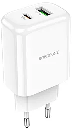 Мережевий зарядний пристрій з швидкою зарядкою Borofone BN4 Potential USB C+A PD20W + QC3.0 3A White