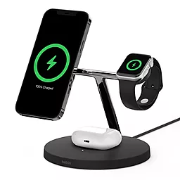 Беспроводная док-станция устройство Belkin MagSafe 15w 3-in-1 wireless charger Black (WIZ009VFBK) - фото Беспроводная док-станция устройство Belkin MagSafe 15w 3-in-1 wireless charger Black (WIZ009VFBK)