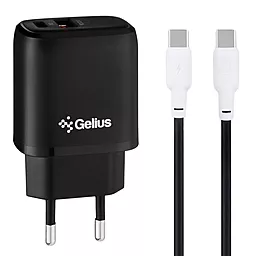 Сетевое зарядное устройство Gelius GP-HC014 X-Duo 20w PD USB-C/USB-A ports charger + USB-C to USB-C cable black