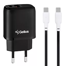 Сетевое зарядное устройство Gelius GP-HC014 X-Duo 20w PD USB-C/USB-A ports charger + USB-C to USB-C cable black - фото Сетевое зарядное устройство Gelius GP-HC014 X-Duo 20w PD USB-C/USB-A ports charger + USB-C to USB-C cable black