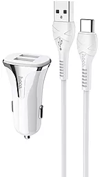 Автомобильное зарядное устройство с быстрой зарядкой Hoco Z31 18w QC3.0 2xUSB-A ports car charger + USB-C cable white - фото Автомобильное зарядное устройство с быстрой зарядкой Hoco Z31 18w QC3.0 2xUSB-A ports car charger + USB-C cable white
