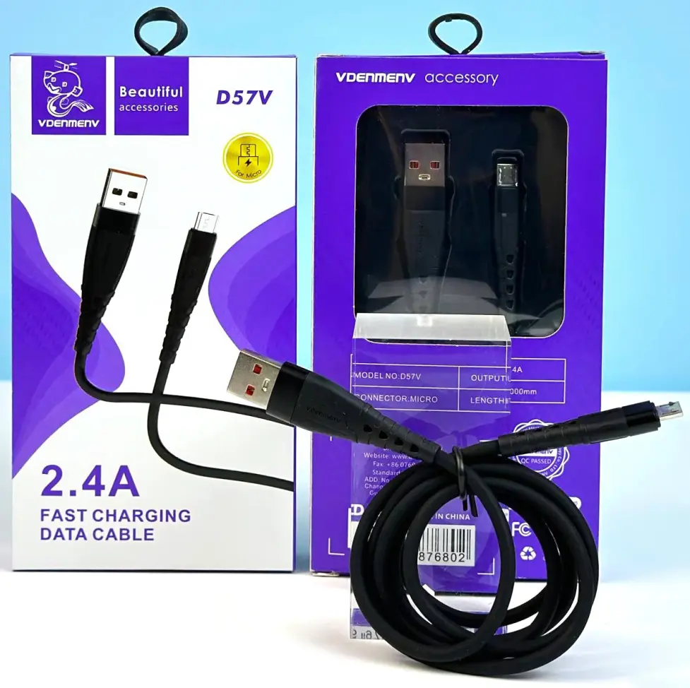 Кабель Denmen D57V USB-A - micro USB 12w 2.4a 1м cable Black - фото 3