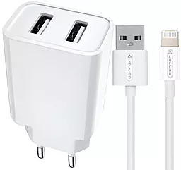 Мережевий зарядний пристрій Jellico C6 2.4a 2xUSB-A ports charger + Lightning cable white - фото Мережевий зарядний пристрій Jellico C6 2.4a 2xUSB-A ports charger + Lightning cable white