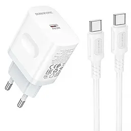 Мережевий зарядний пристрій Borofone BA99A Breeze 20w PD USB-C fast charger + USB-C to USB-C cable white - фото Мережевий зарядний пристрій Borofone BA99A Breeze 20w PD USB-C fast charger + USB-C to USB-C cable white