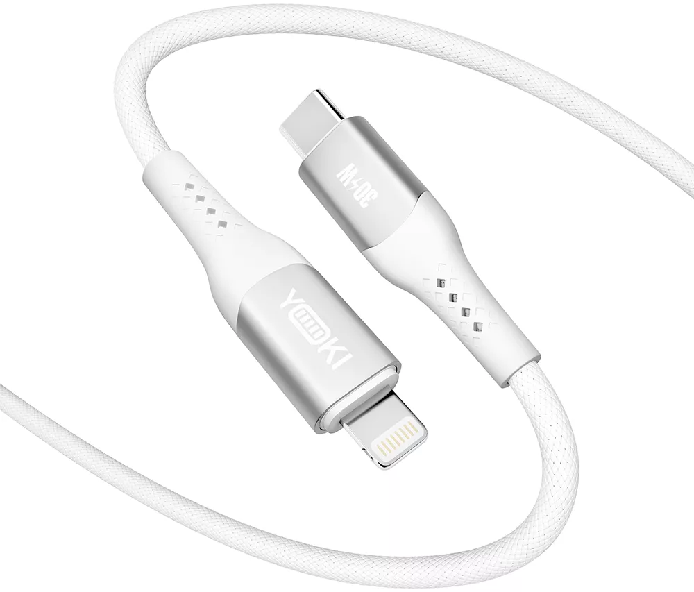 Кабель Yoki YK-SO15 SOLID USB Type-C - Lightning 30w 3a 1.2м PD сable White - фото 3