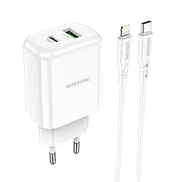 Сетевое зарядное устройство Borofone BN4 Potential 20w PD USB-C home charger + USB to Lightning cable white
