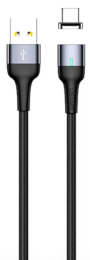 Кабель Usams U29 Magnetic USB-A - Type-C 12w 2.4a 2м cable Black - фото 1