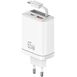 Мережевий зарядний пристрій Usams US-CC299 Xiang Ser. 65w GaN PD USB-C/USB-A ports charger + USB-C cable white - фото Мережевий зарядний пристрій Usams US-CC299 Xiang Ser. 65w GaN PD USB-C/USB-A ports charger + USB-C cable white