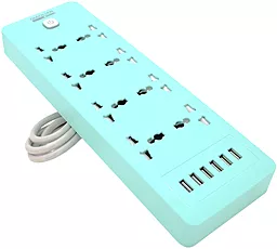 Сетевой фильтр (удлинитель) Voltronic QiaoLian YT-30 8 розеток 6xUSB-A 2м 3х0,75мм с выключателем синий - фото Сетевой фильтр (удлинитель) Voltronic QiaoLian YT-30 8 розеток 6xUSB-A 2м 3х0,75мм с выключателем синий