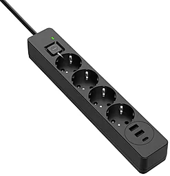 Сетевой фильтр (удлинитель) ColorWay 2500w 10а 4 розетки 2м 24w 2xUSB-A/USB-C порта с выключателем чёрний (CW-CHE435PDB) - фото Сетевой фильтр (удлинитель) ColorWay 2500w 10а 4 розетки 2м 24w 2xUSB-A/USB-C порта с выключателем чёрний (CW-CHE435PDB)