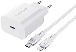 Сетевое зарядное устройство с быстрой зарядкой Proove 20w PD USB-C fast charger + USB-C to Lightning cable white (54677)