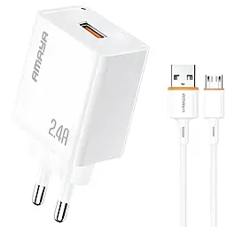 Сетевое зарядное устройство Amaya E79D 2.4a USB-A ports charger + microUSB cable White - фото Сетевое зарядное устройство Amaya E79D 2.4a USB-A ports charger + microUSB cable White