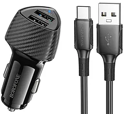 Автомобильное зарядное устройство Borofone BZ31A 17w 2xUSB-A ports car charger + USB-C cable black - фото Автомобильное зарядное устройство Borofone BZ31A 17w 2xUSB-A ports car charger + USB-C cable black