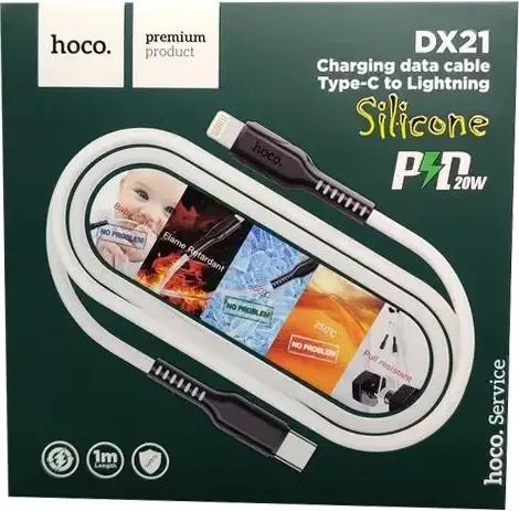 Кабель Hoco DX21 Silicone USB Type-C - Lightning 20w 3a 1м PD сable White - фото 2