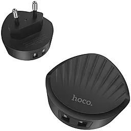 Сетевое зарядное устройство Hoco C67A Shell 2.4a 2xUSB-A ports home charger black - фото Сетевое зарядное устройство Hoco C67A Shell 2.4a 2xUSB-A ports home charger black