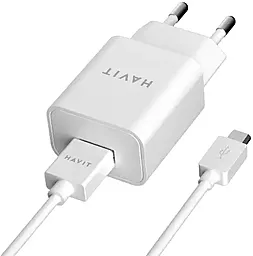 Сетевое зарядное устройство Havit HV-ST111 2a home charger + micro USB cable White - фото Сетевое зарядное устройство Havit HV-ST111 2a home charger + micro USB cable White