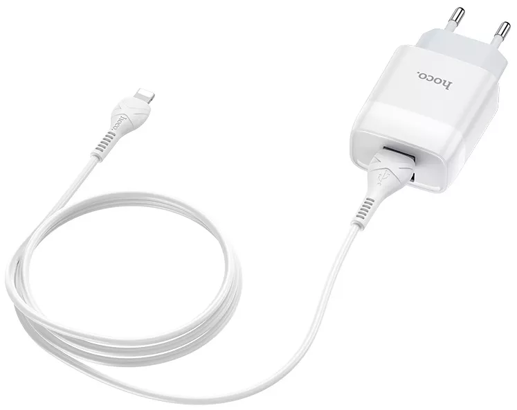 Мережевий зарядний пристрій Hoco C73A 2.4a 2xUSB-A ports charger + Lightning cable white - фото 5