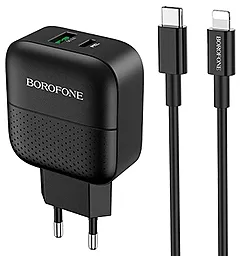 Сетевое зарядное устройство с быстрой зарядкой Borofone BA46A Premium PD 18W 3A + USB Type-C to Lightning Cable Black