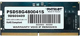Оперативна пам'ять для ноутбука Patriot 8 GB SO-DIMM DDR5 4800 MHz (PSD58G480041S)