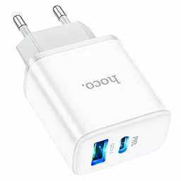 Сетевое зарядное устройство Hoco C105A 20w PD USB-C/USB-A ports fast charger white - фото Сетевое зарядное устройство Hoco C105A 20w PD USB-C/USB-A ports fast charger white