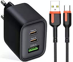 Мережевий зарядний пристрій Powermax Eclipse 65w GaN PD 2xUSB-C/USB-A ports charger + USB-C cable black - фото Мережевий зарядний пристрій Powermax Eclipse 65w GaN PD 2xUSB-C/USB-A ports charger + USB-C cable black