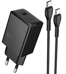 Мережевий зарядний пристрій Hoco N70 Nuevo 30w GaN PD USB-C fast charger + USB-C to USB-C cable Black - фото Мережевий зарядний пристрій Hoco N70 Nuevo 30w GaN PD USB-C fast charger + USB-C to USB-C cable Black