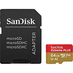 Карта памяти SanDisk microSDXC 64GB Extreme Plus Class 10 UHS-I U3 V30 A2 + SD-адаптер (SDSQXBZ-064G-GN6MA)