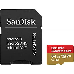 Карта пам'яті SanDisk microSDXC 64GB Extreme Plus Class 10 UHS-I U3 V30 A2 + SD-адаптер (SDSQXBZ-064G-GN6MA) - фото Карта пам'яті SanDisk microSDXC 64GB Extreme Plus Class 10 UHS-I U3 V30 A2 + SD-адаптер (SDSQXBZ-064G-GN6MA)