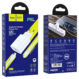 Сетевое зарядное устройство с быстрой зарядкой Hoco N14 PD 20W + USB-C to Lightning Cable White - миниатюра 6