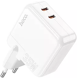 Сетевое зарядное устройство Hoco C110A 35w PD 2xUSB-C ports fast charger white