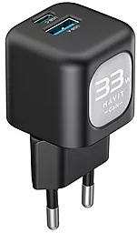 Сетевое зарядное устройство Havit HV-UC230 33w GaN PD/QC USB-C/USB-A ports charger black
