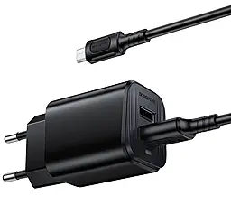 Сетевое зарядное устройство Borofone BAS81A 2.1a 2xUSB-A ports charger + microUSB cable Black - фото Сетевое зарядное устройство Borofone BAS81A 2.1a 2xUSB-A ports charger + microUSB cable Black