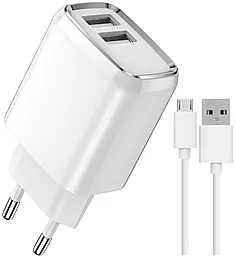 Сетевое зарядное устройство Jellico A51 2.4a 2xUSB-A ports charger + micro USB cable white - фото Сетевое зарядное устройство Jellico A51 2.4a 2xUSB-A ports charger + micro USB cable white