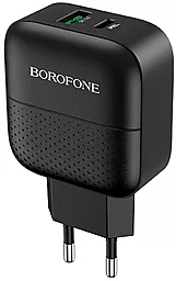 Сетевое зарядное устройство с быстрой зарядкой Borofone BA46A Premium 18w PD USB-C/USB-A ports charger black - фото Сетевое зарядное устройство с быстрой зарядкой Borofone BA46A Premium 18w PD USB-C/USB-A ports charger black