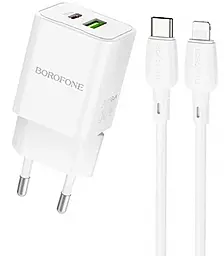 Сетевое зарядное устройство Borofone BN14 Royal 30w GaN PD USB-C/USB-A ports charger + USB-C to Lightning cable white - фото Сетевое зарядное устройство Borofone BN14 Royal 30w GaN PD USB-C/USB-A ports charger + USB-C to Lightning cable white