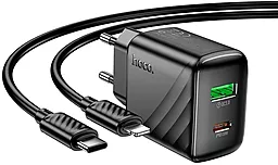 Мережевий зарядний пристрій Hoco CS25A 20w PD/QC USB-C/USB-A ports fast charger + USB-C to Lightning cable black - фото Мережевий зарядний пристрій Hoco CS25A 20w PD/QC USB-C/USB-A ports fast charger + USB-C to Lightning cable black