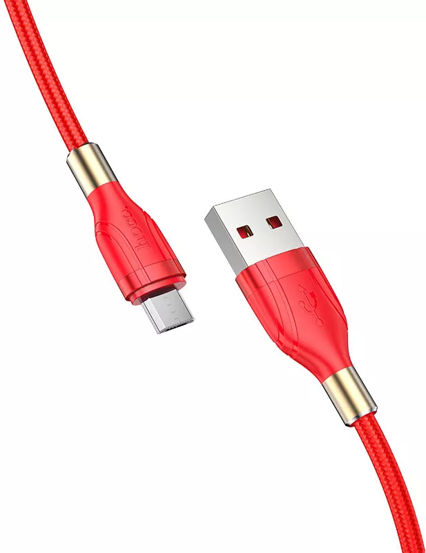 Кабель Hoco U92 Gold Collar USB-A - micro USB 12w 2.4a 1.2м cable Red - фото 2