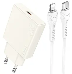 Мережевий зарядний пристрій Hoco N44 Biscuit 30w GaN PD USB-C fast charger + USB-C to Lightning cable white - фото Мережевий зарядний пристрій Hoco N44 Biscuit 30w GaN PD USB-C fast charger + USB-C to Lightning cable white