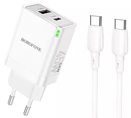 Мережевий зарядний пристрій Borofone BN16 Tough 45w GaN PD USB-C/USB-A ports charger + USB-C to USB-C cable white - фото Мережевий зарядний пристрій Borofone BN16 Tough 45w GaN PD USB-C/USB-A ports charger + USB-C to USB-C cable white