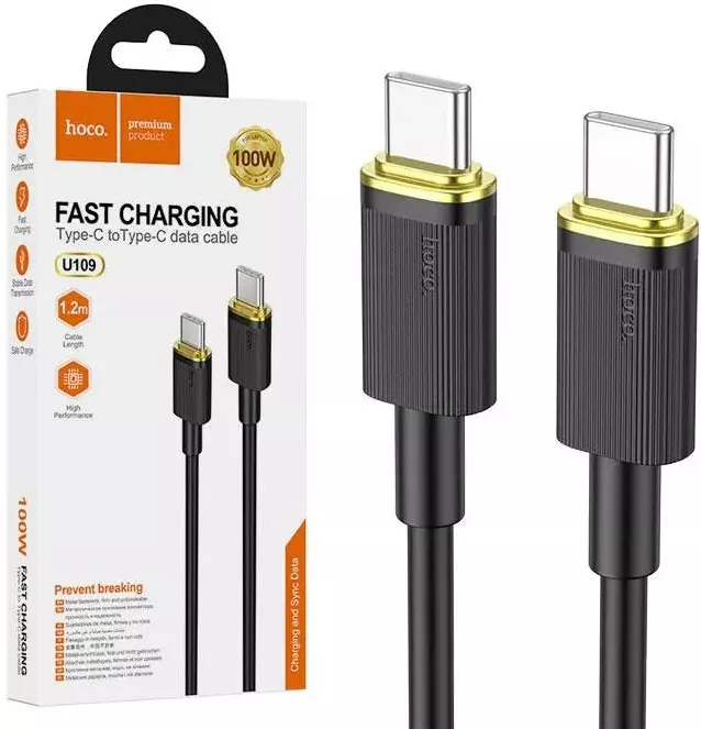Кабель Hoco U109 100w USB Type-C - Type-C 100w 5a 1.2м PD cable Black - фото 4
