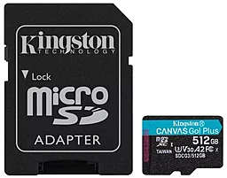 Карта памяти Kingston microSDXC 512GB Canvas Go! Class 10 UHS-I U3 V30 A2 + SD-адаптер (SDCG3/512GB)
