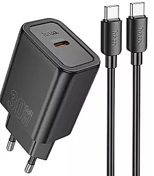 Мережевий зарядний пристрій Hoco N62 Gentle 30w GaN PD USB-C fast charger + USB-C to USB-C cable black - фото Мережевий зарядний пристрій Hoco N62 Gentle 30w GaN PD USB-C fast charger + USB-C to USB-C cable black